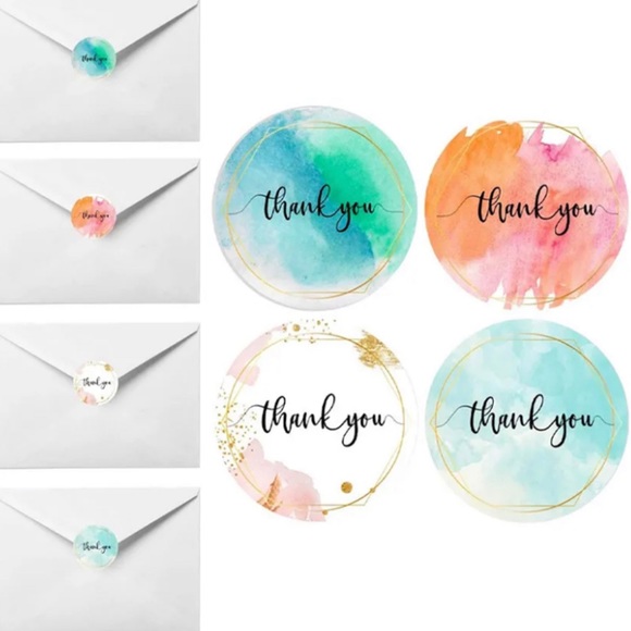 🆕 🎨Watercolour Thank You Stickers Roll of 500 New! - Picture 3 of 5